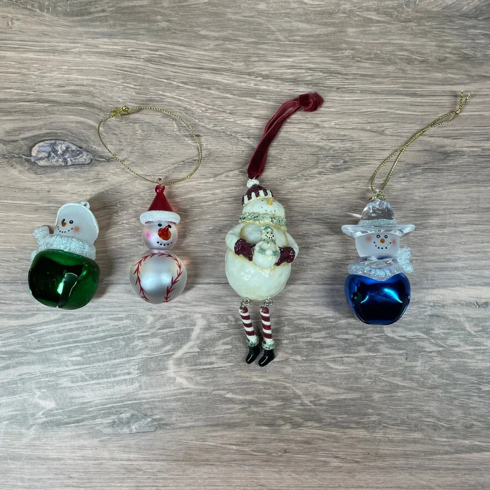 Vintage‎ Christmas Snowman Ornaments Holiday Decorations Lot of 4